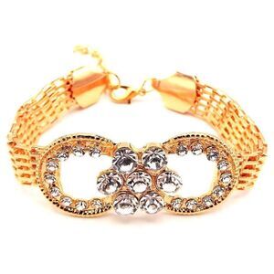 Yellow Gold with Diamond Crystal Flower and Double Circle Adjustable Bracelet